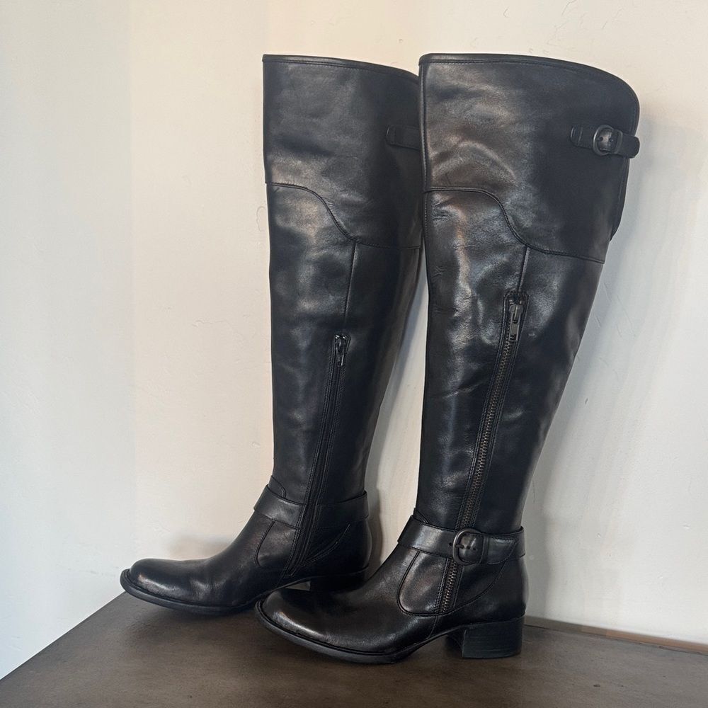 Crown by Born Women's Black Leather Over the Knee-High Boots Riding Size 6.5 New